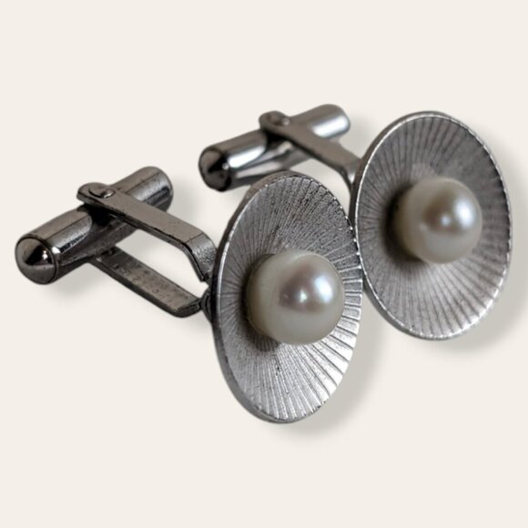 Vintage Destino Sterling & Pearl Cufflinks - Picture 3 of 7